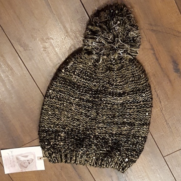 Jessica‎ Simpson - Black & Gold Metallic Beanie - Picture 1 of 3